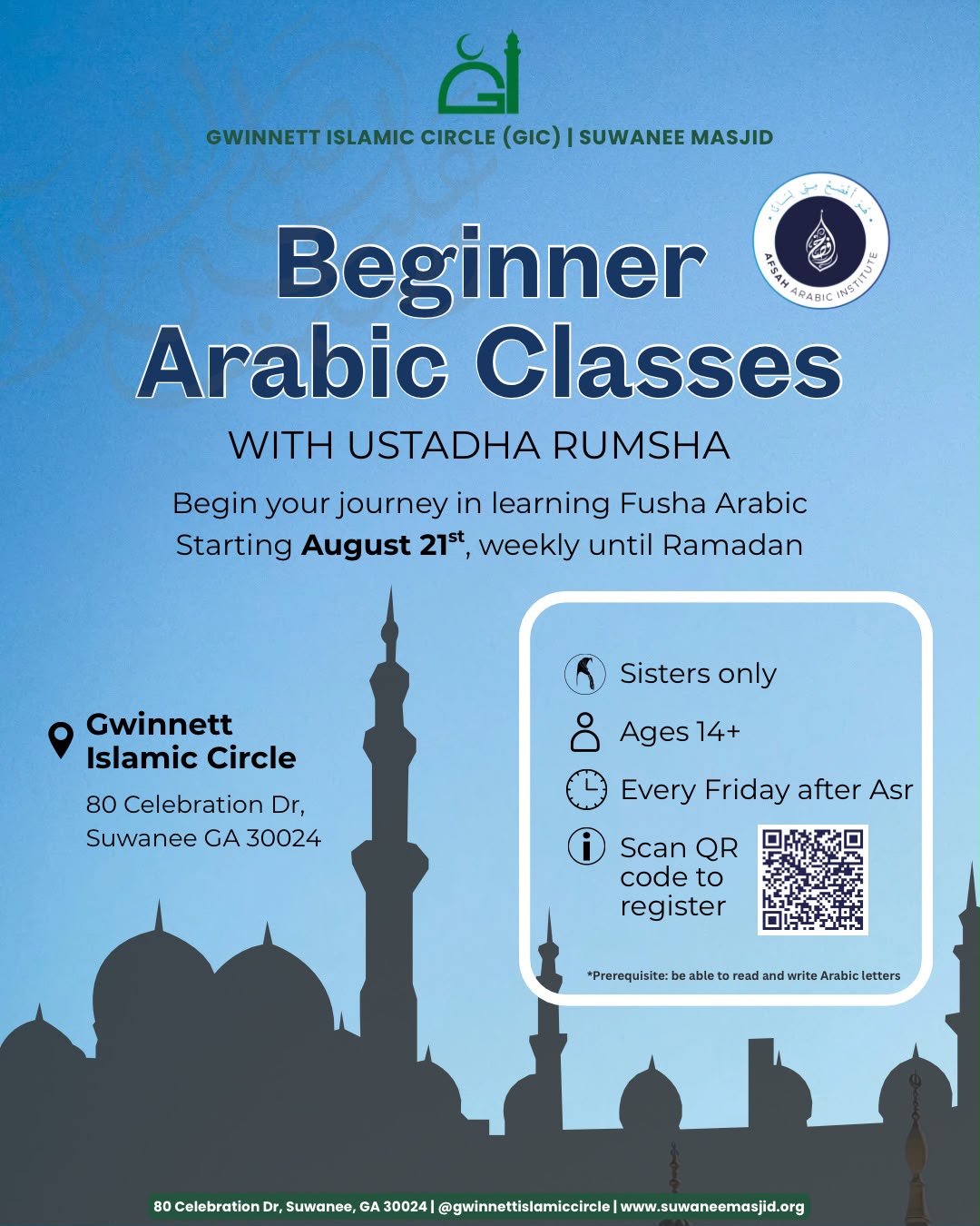 Beginner Arabic Classes with Ustadha Rumsha